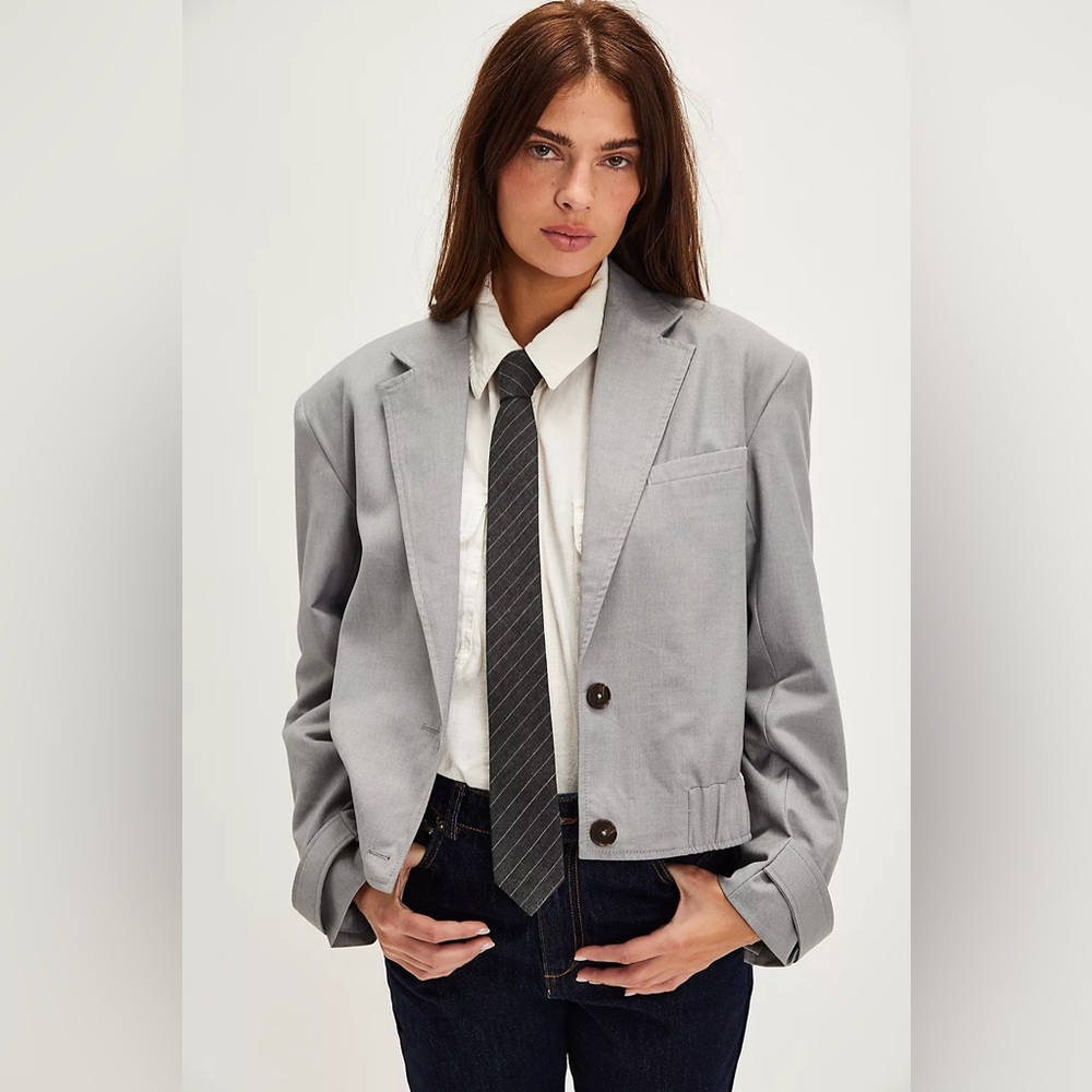 NWT Free People Agnes Cropped Jacket Bomber - Grey